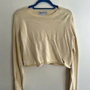 Wildfox NAH Heart Cream Cropped Sweater - Small